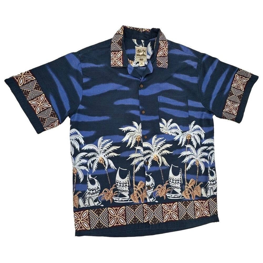 Vtg Steve & Barry's Men's L Blue Hawaiian Tropical Short Sleeve Button-Up Shirt